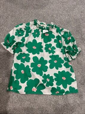 entro Green and Pink Floral Ruffle Blouse